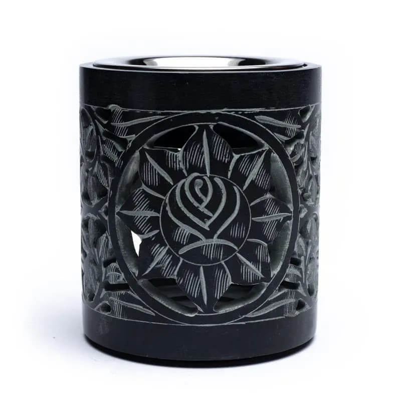 Floral fekete zsírkő kombinál edény aromalámpa és tömjén égető funkcióval is használható
